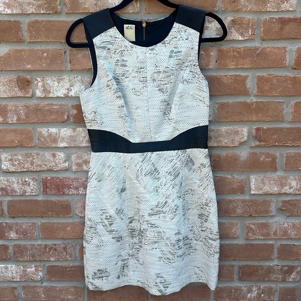 Ali Ro Cocktail Dress with Leather detail at waist and shoulder
